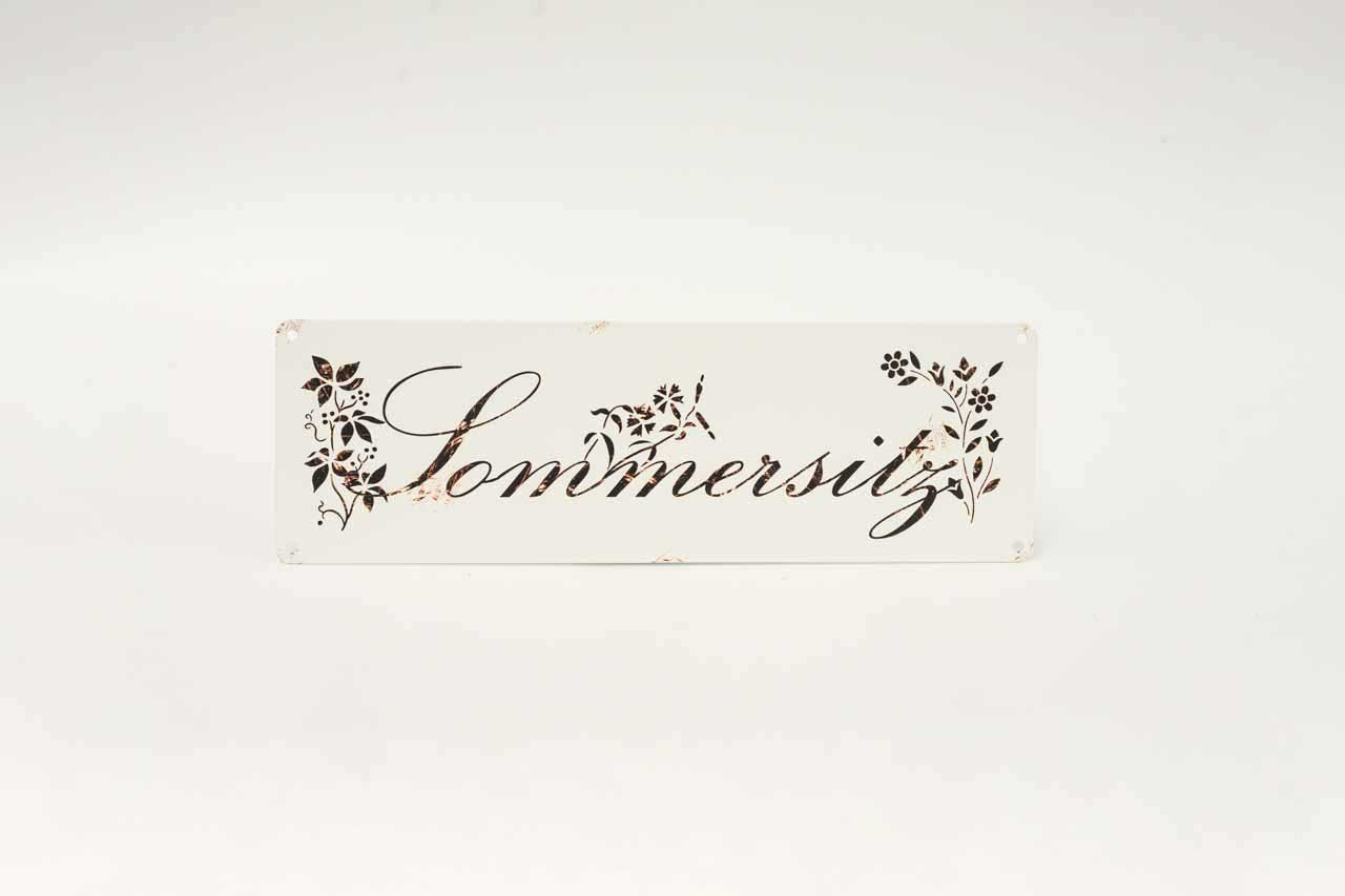 Metallschild weiss mit Aufschrift Sommersitz
