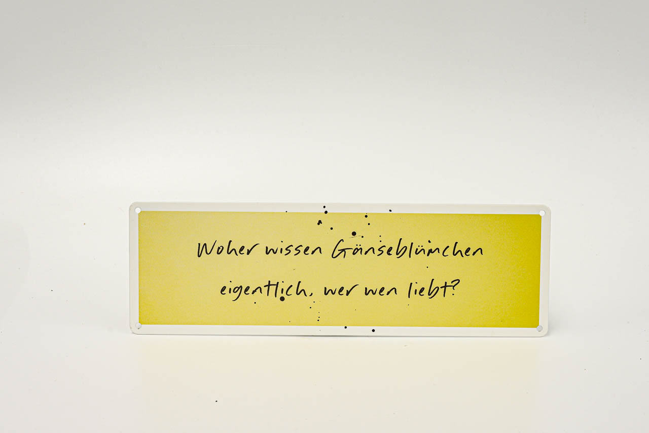Metallschild mit Spruch zu Gänseblümchen
