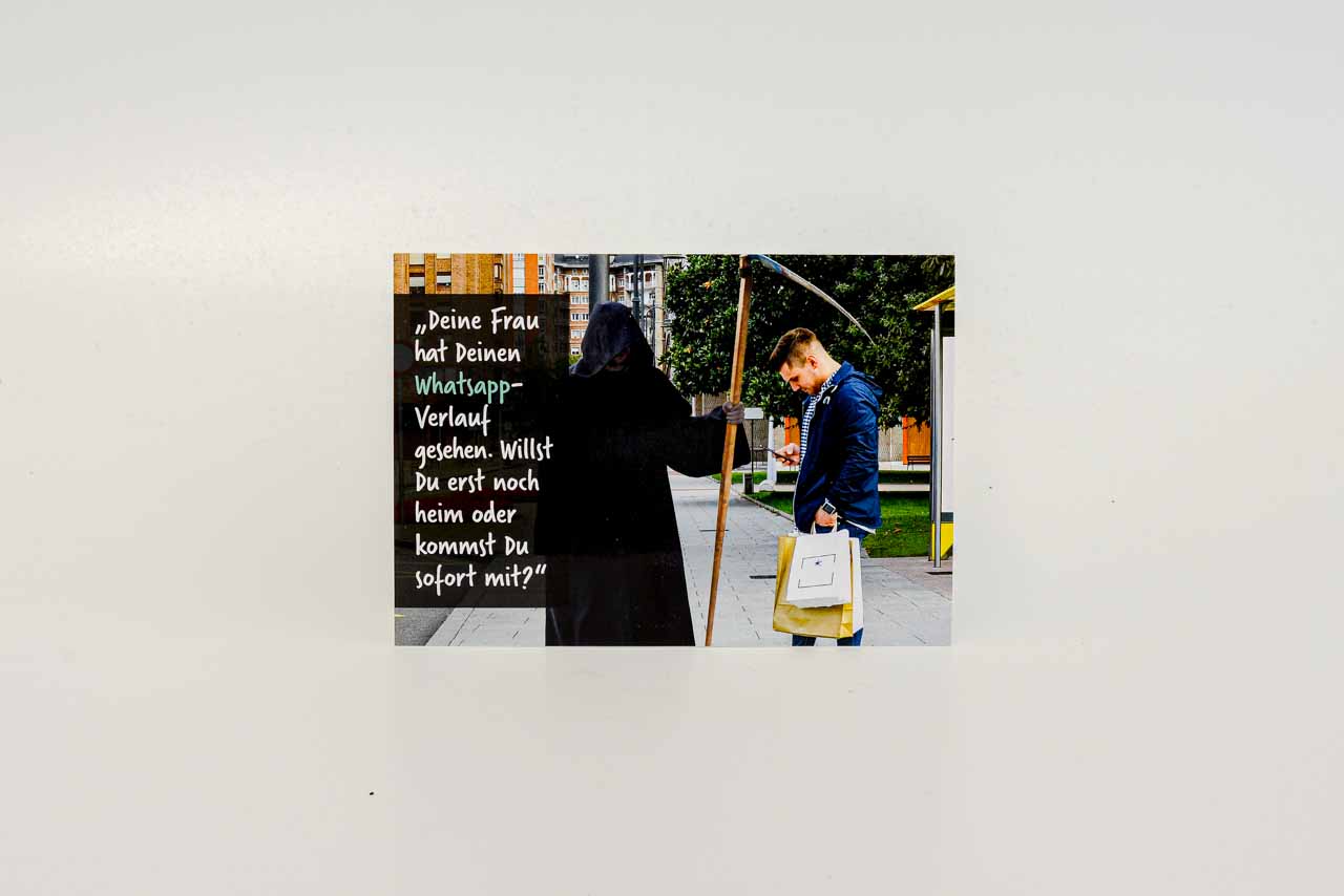 Postkarte mit Spruch zu Whatsapp-Status